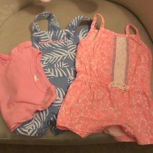 Baby girl Carter’s Flutter Tee & Palm-Leaf Shortalls Set & pink and white Romper